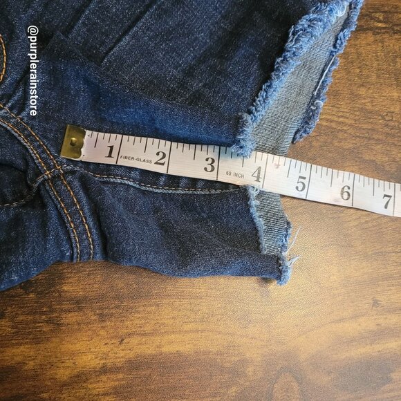 American Eagle Cut Off Shorts Size 4 Mid Rise Dark Wash Super Stretch Denim - Picture 9 of 11